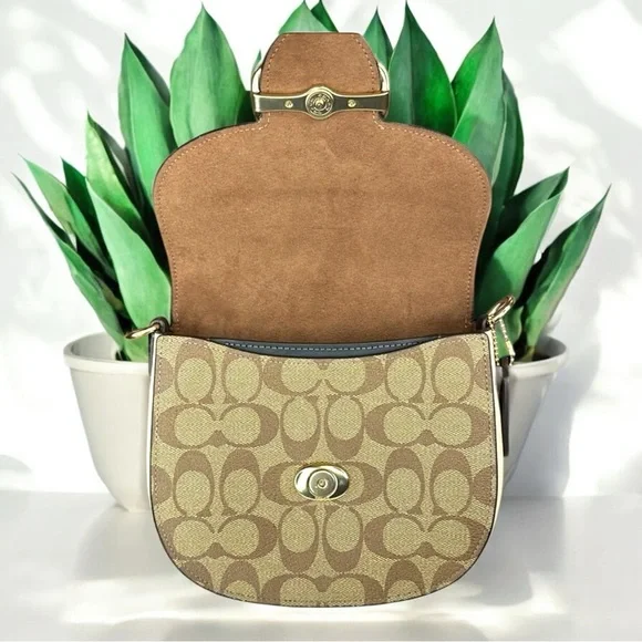 Coach Brown and Tan Crossbody Bag with Signature Monogram